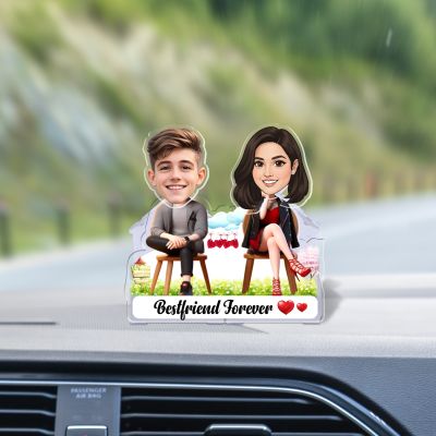 Personalized Best Friend Forever Theme Bobblehead Caricature with Shaking Head Feature Custom with Face Cutout Solar Powered Moving Head Birthday Gift for Bestie & Friend